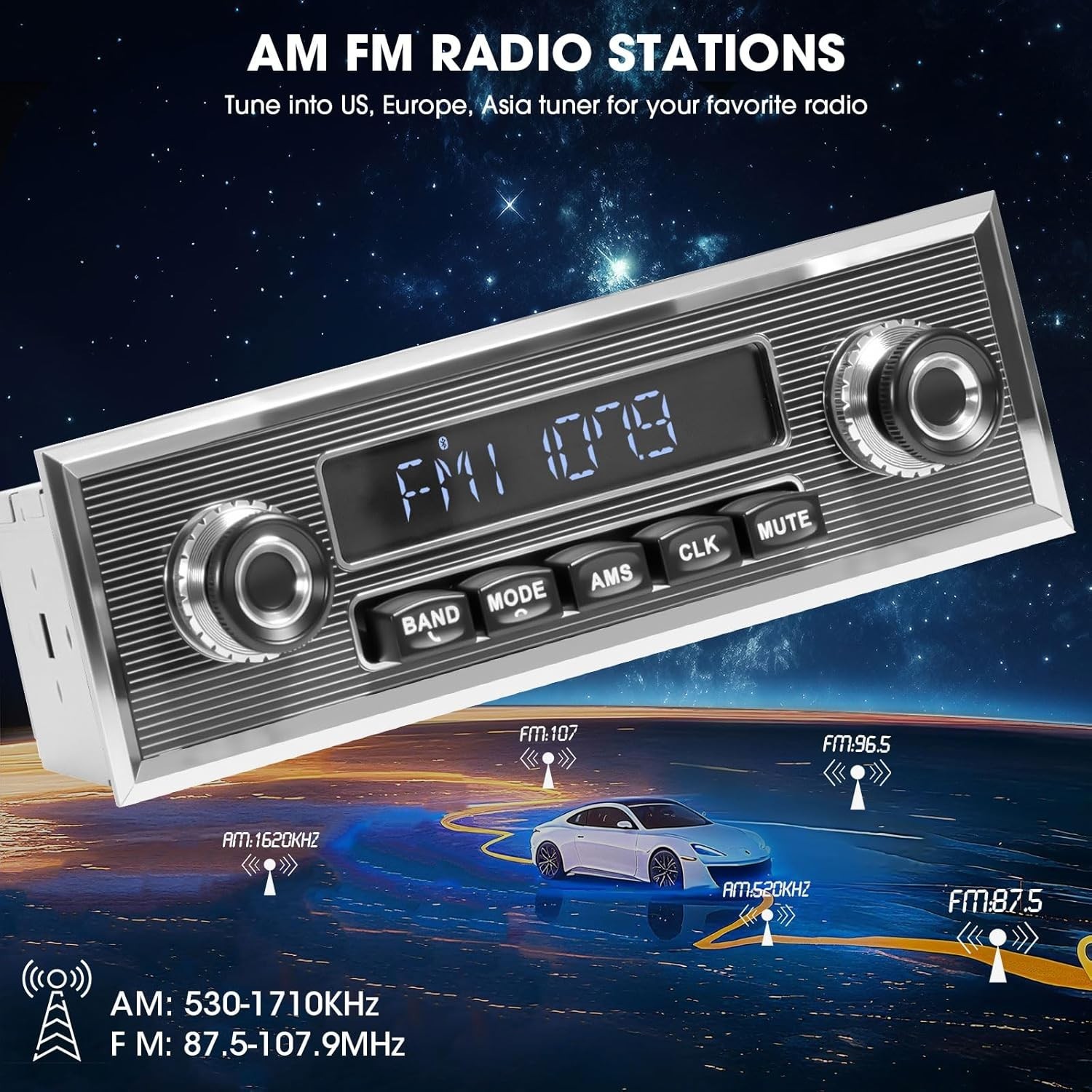High Power Retro Car Radio – Bluetooth & AM/FM with USB/AUX – Classic 300W Sound