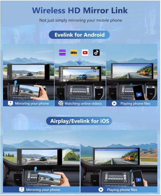 11.26″ Portable CarPlay & Android Auto Touchscreen with 4K Dash Cam