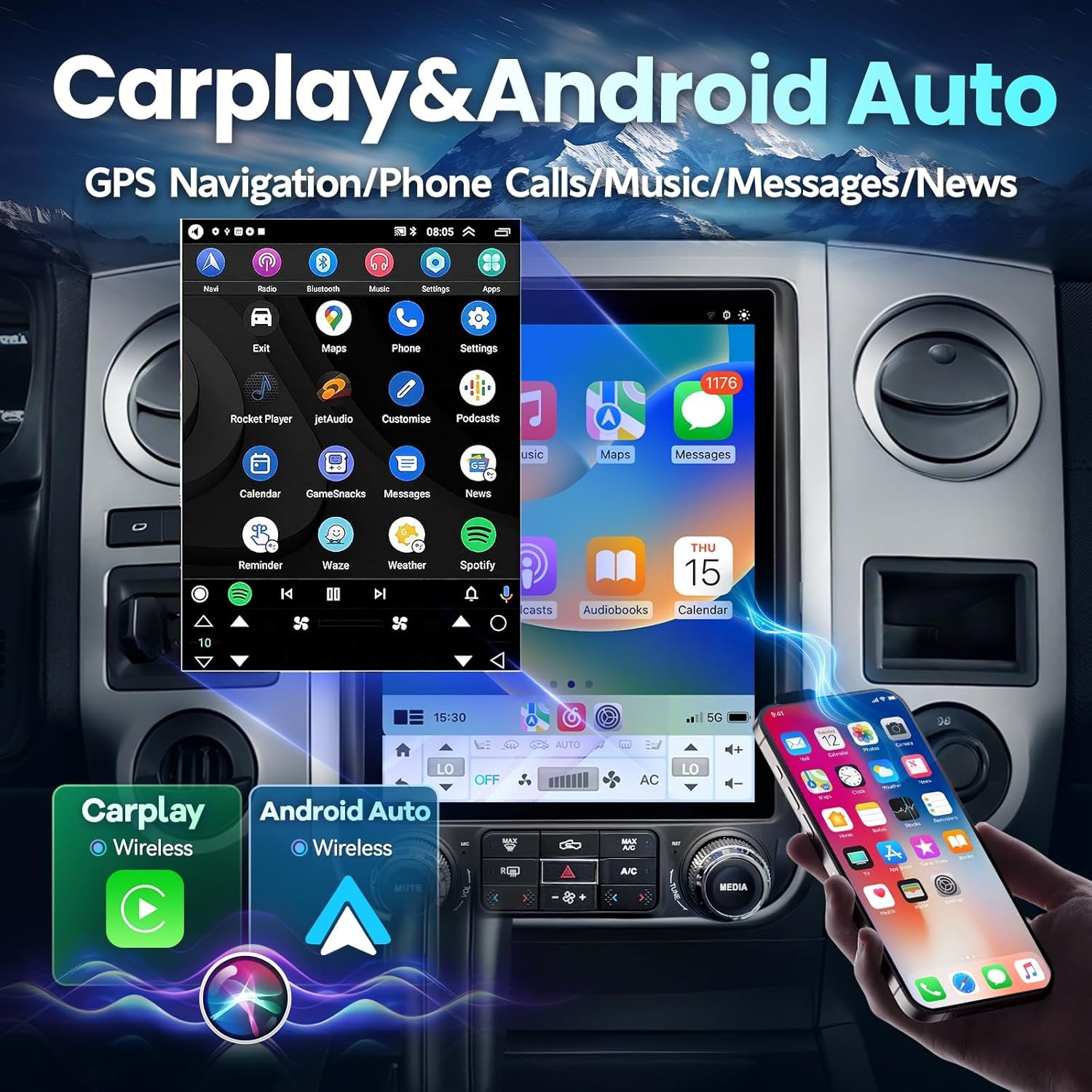 12.1″Tesla Style Android 13 Carplay Radio GPS For Ford Expedition 2015 2016 2017