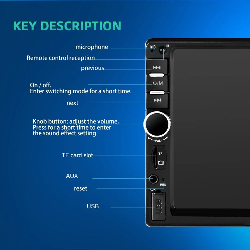 2 DIN 7″ HD Car Stereo FM Radio MP5 Player Bluetooth Touch Screen Rear Camera