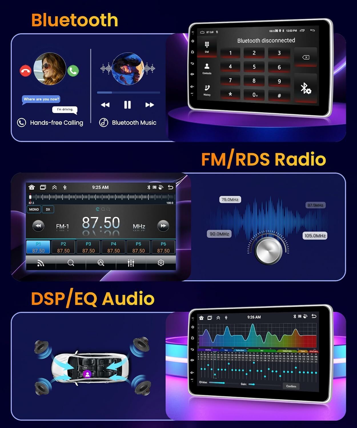 10 Inch Car Stereo Radio Player Android 13 GPS For Carplay 2 Din WIFI + Camera