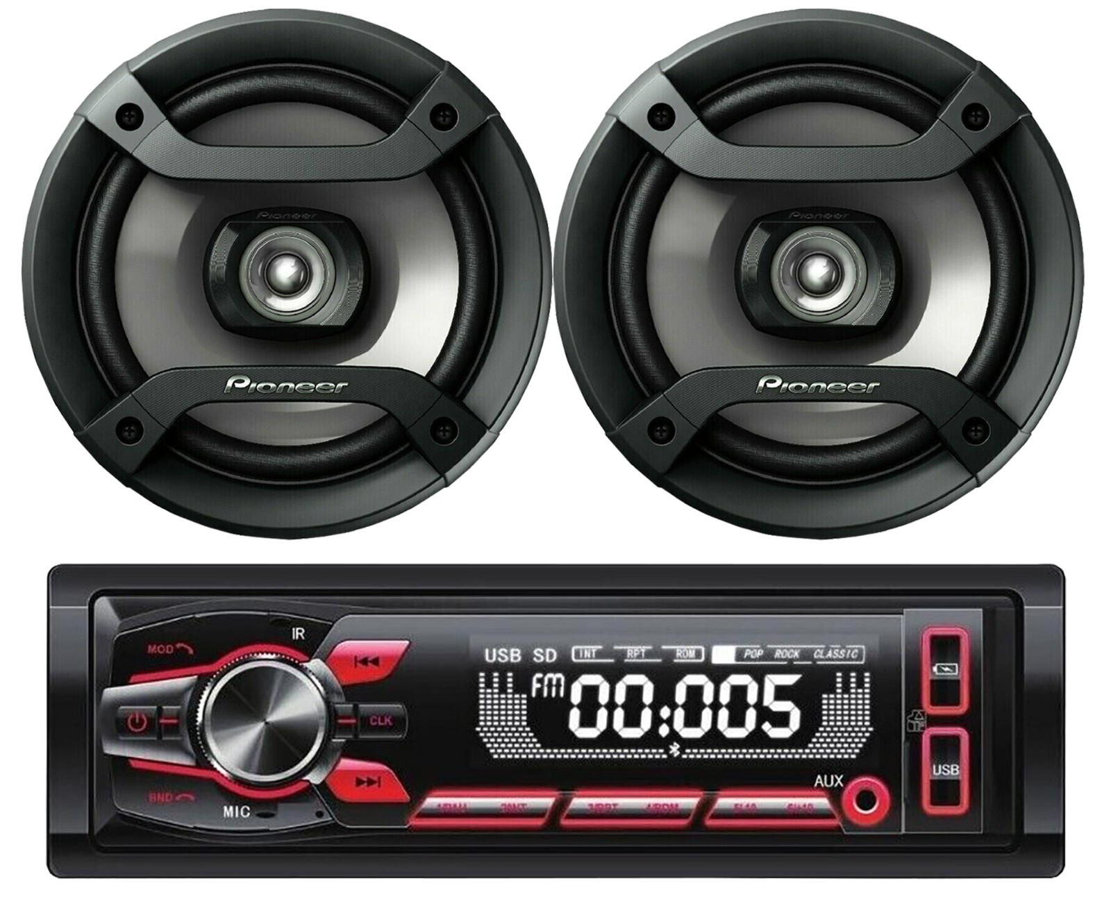 Cerwin Vega CV15BT Multimedia 1- Din Receiver +2x Pioneer TS-F1634R 6.5″ Speaker