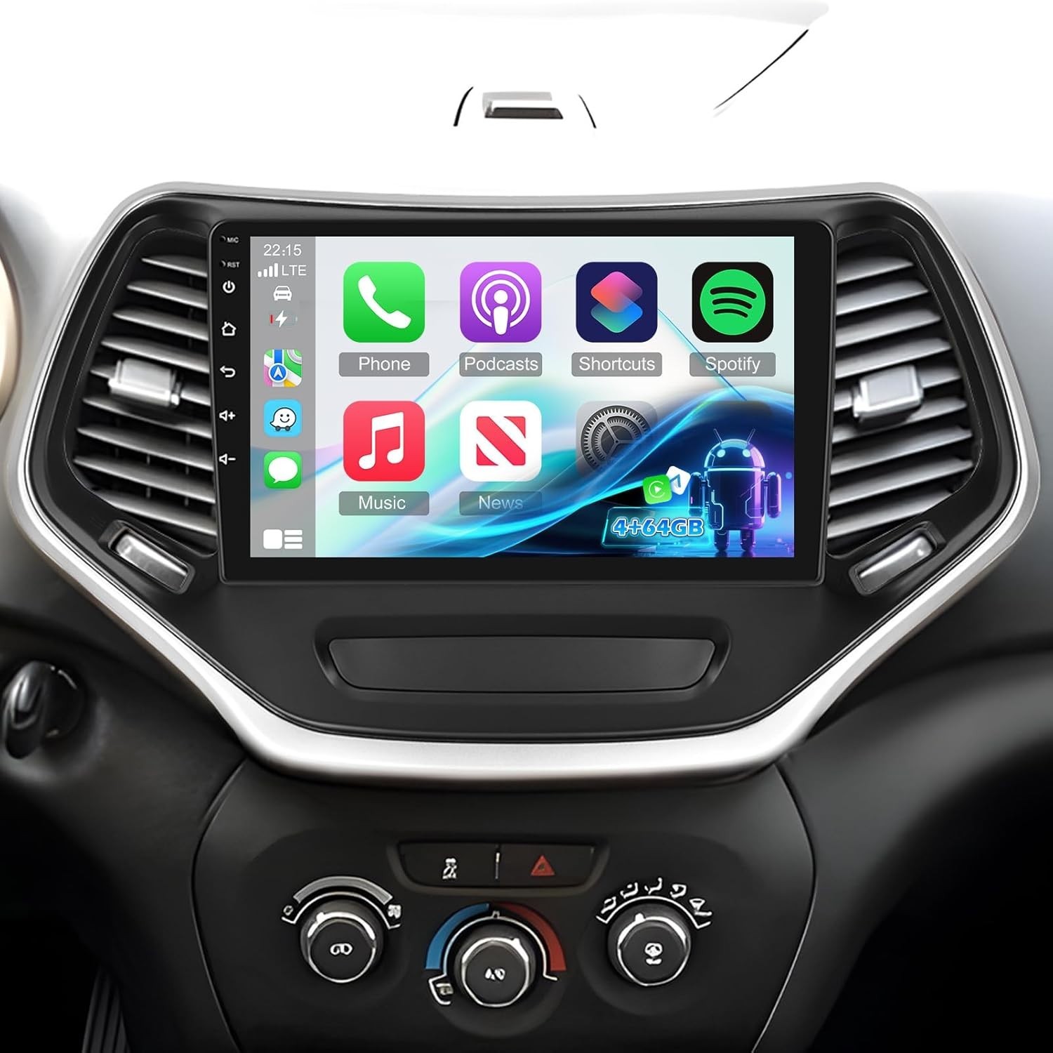 10.1″ 4+64G Android Auto Carplay Stereo for Jeep Cherokee 2013-2018; Free Camera
