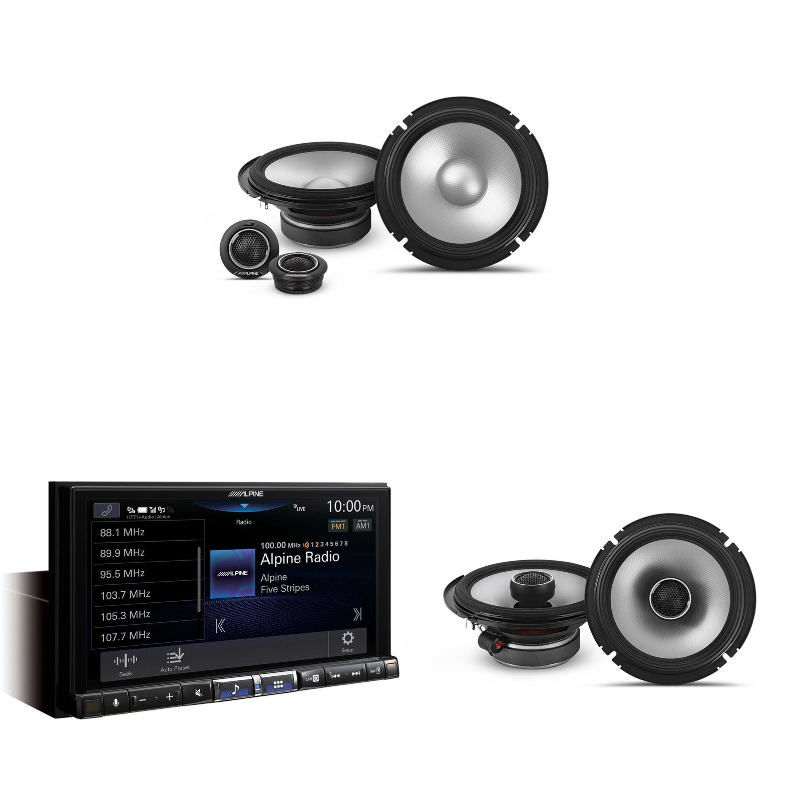 Alpine iLX-507 Wireless CarPlay/Auto & S2 6.5″ Component/Coax Speakers