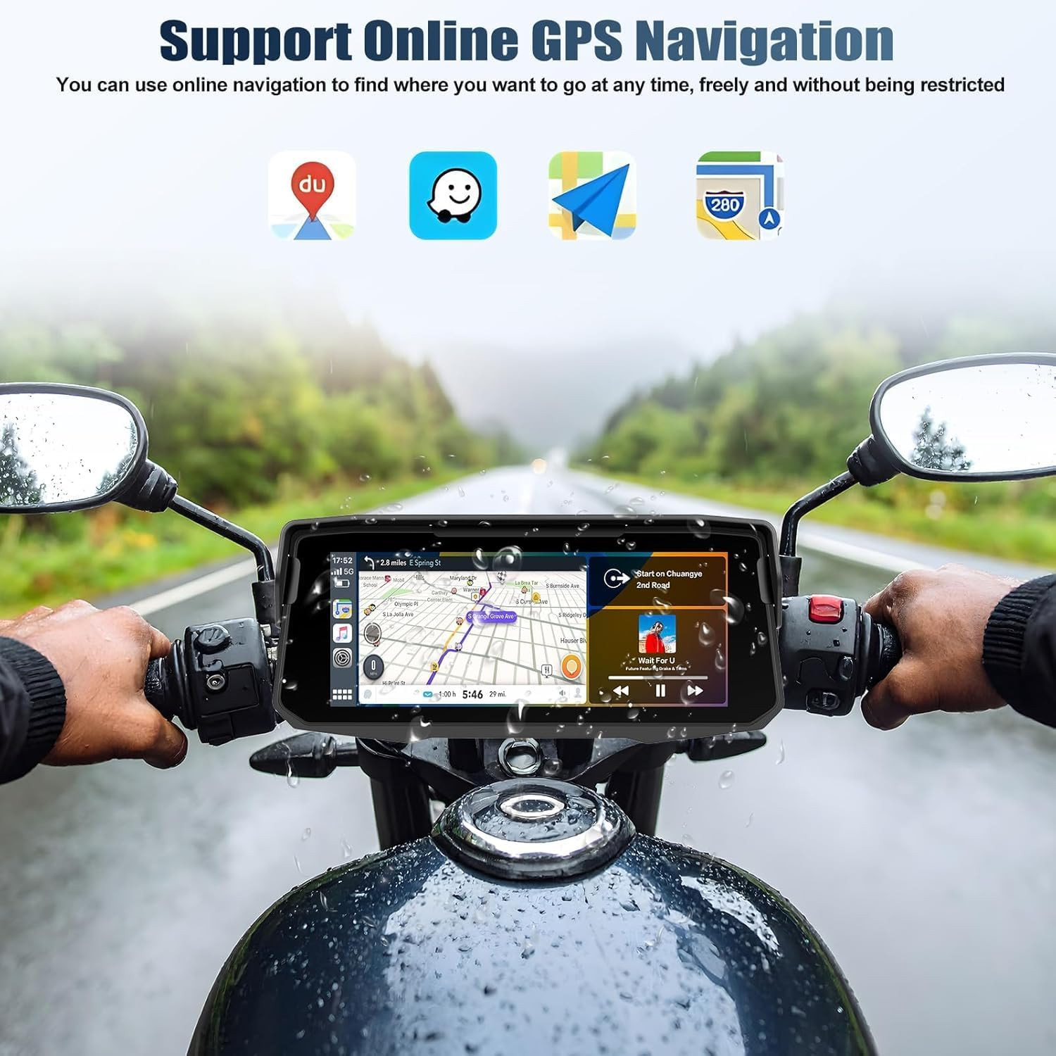6.86 Inch Motorcycle Carplay Screen with Wireless Carplay & Android Auto, IP68 W