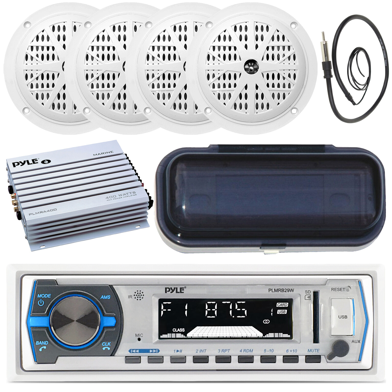 Pyle Marine In-Dash Player AM/FM USB/AUX +Antenna, Amp, Cover, 5.25″ Speakers