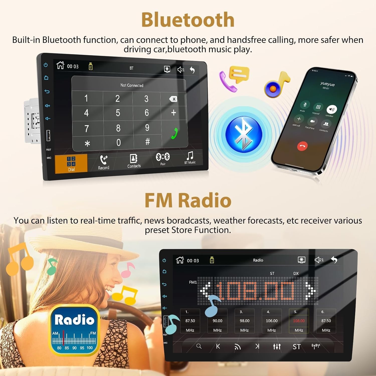 9″ Android Auto Carplay Stereo Single DIN Universal with Backup Camera
