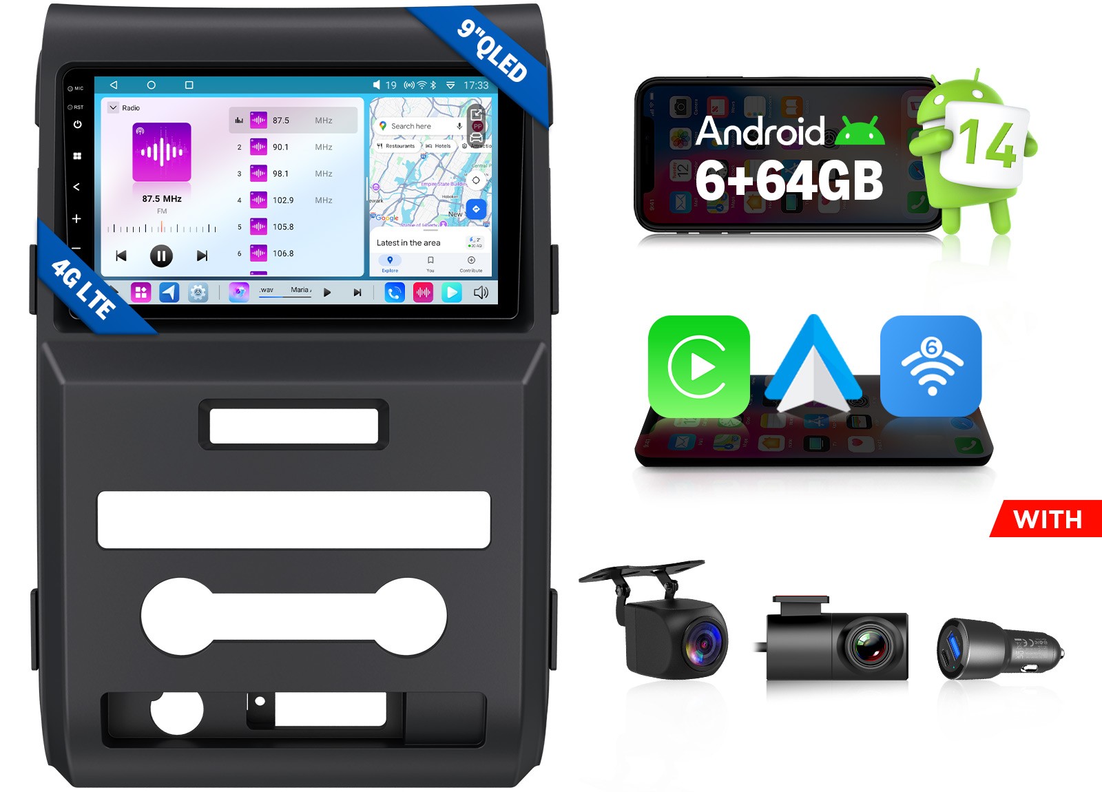 Eonon FDF1X7S For 2009-2014 Ford F150 Android 14 9″ QLED Car Radio Apple CarPlay