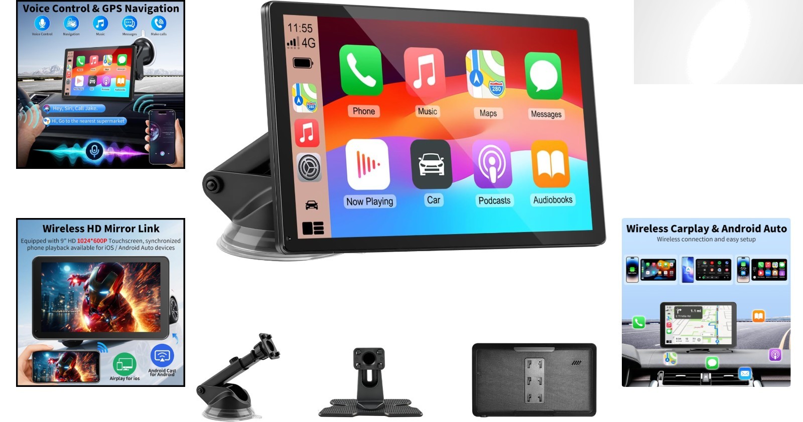 Portable 9-Inch CarPlay Screen with GPS & Voice Control – Upgrade Your Drive