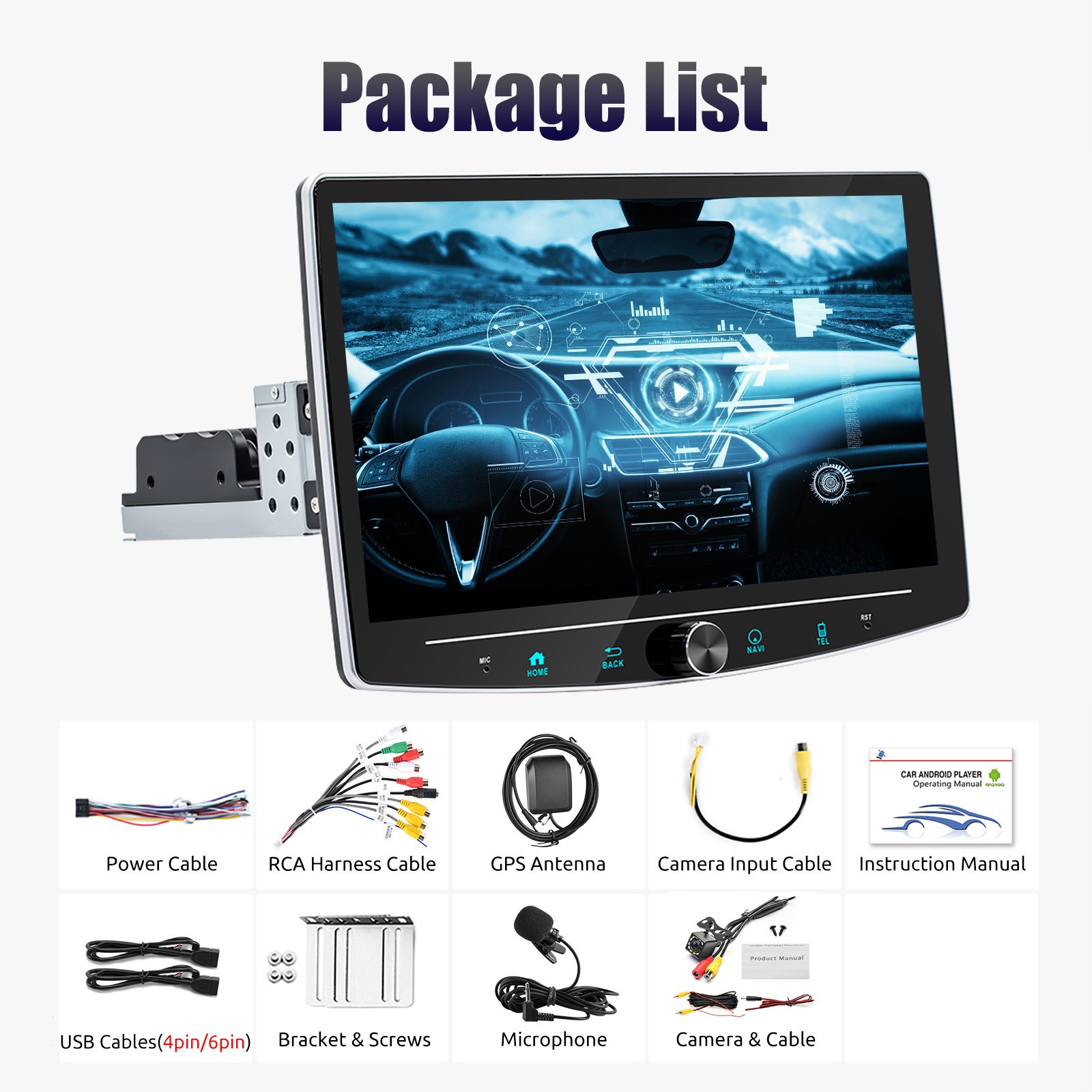 Single 1Din 10.1″ Android 15 Rotatable Touch Screen Car Stereo Radio GPS Navi BT