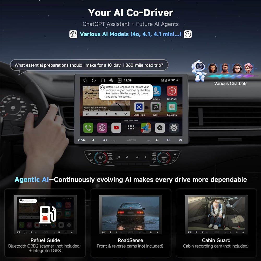ATOTO S8 Universal 10″ Car Stereo 1 DIN Android GPS Navi CarPlay AI Radio Camera