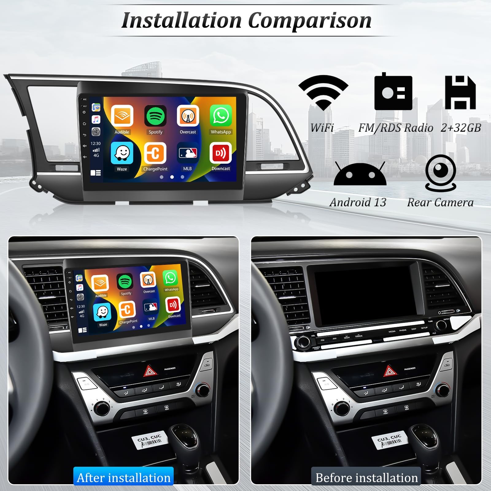 AmPremium 264G Android 13 Car Stereo For Hyundai Elantra 2016-2018 Wireless