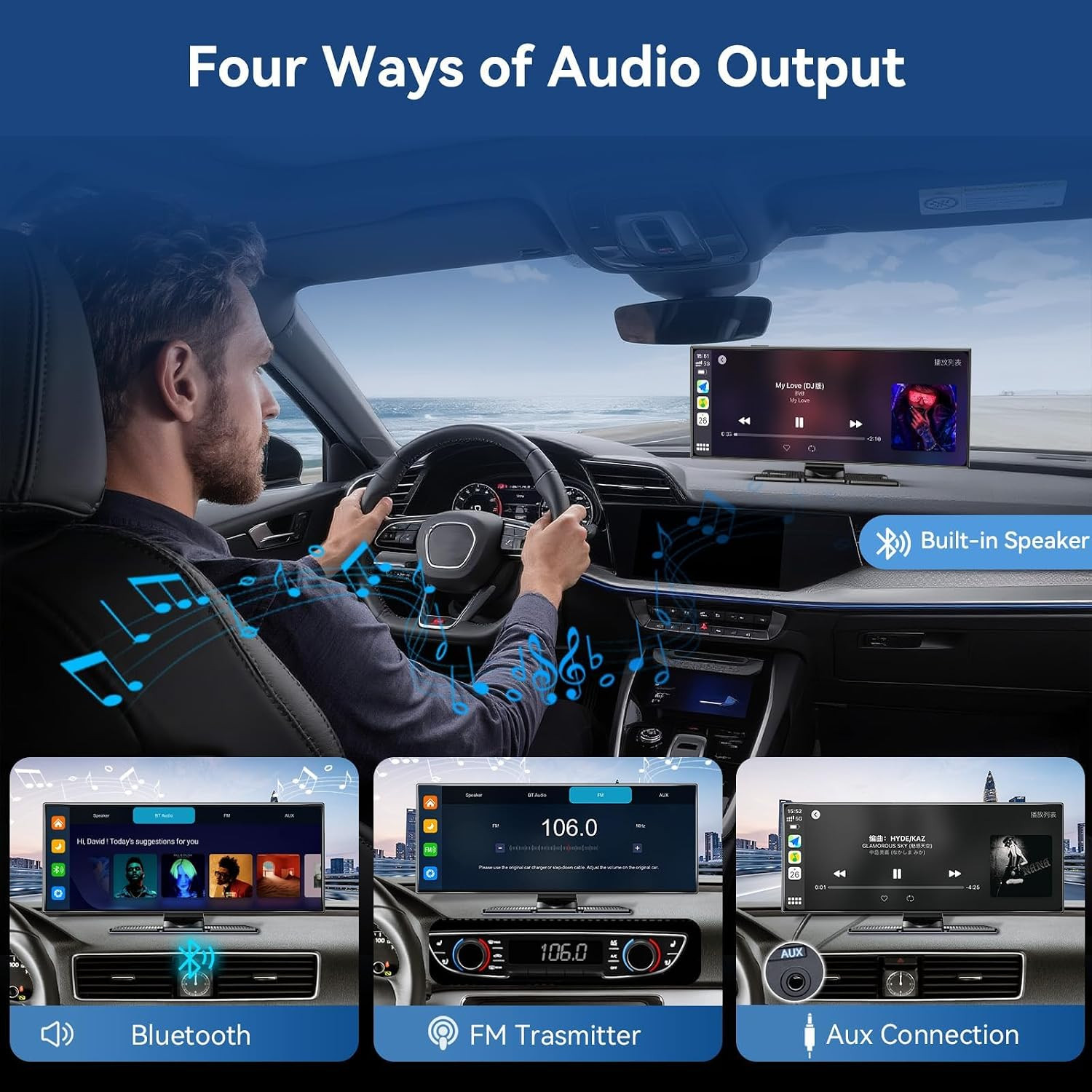 Carplay Screen for Car, 11.5″ Wireless Carplay Screen with 4K Dash Cam, 1080P Re