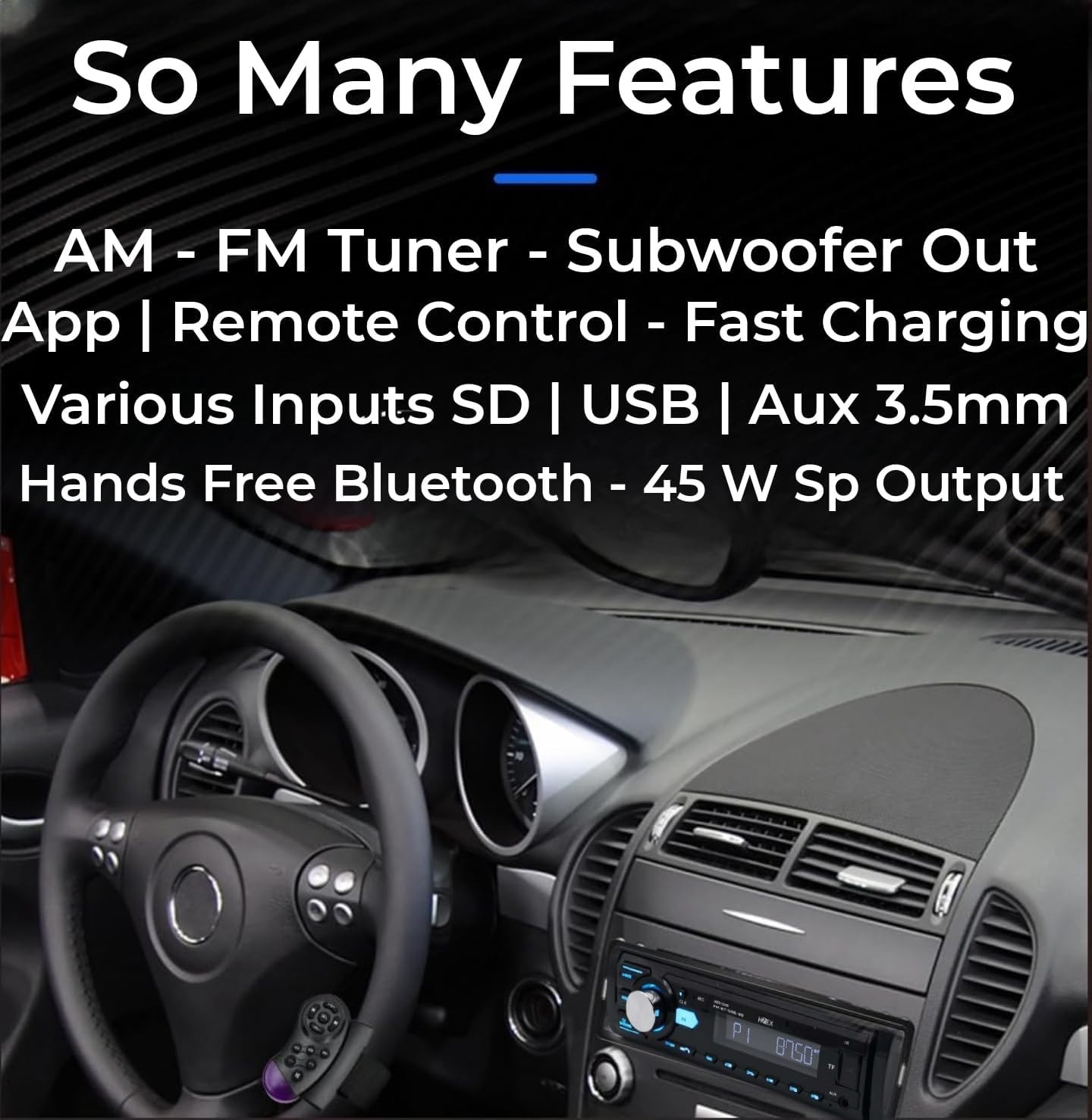 Car Stereo with Bluetooth, Media Player Subwoofer Outputs, Single Din Car Radio