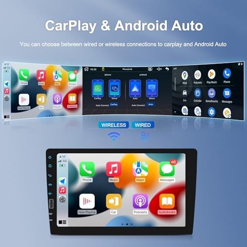 9 Inch Single Din Car Stereo Android Auto, 1 Din Touch Screen Wireless Carplay