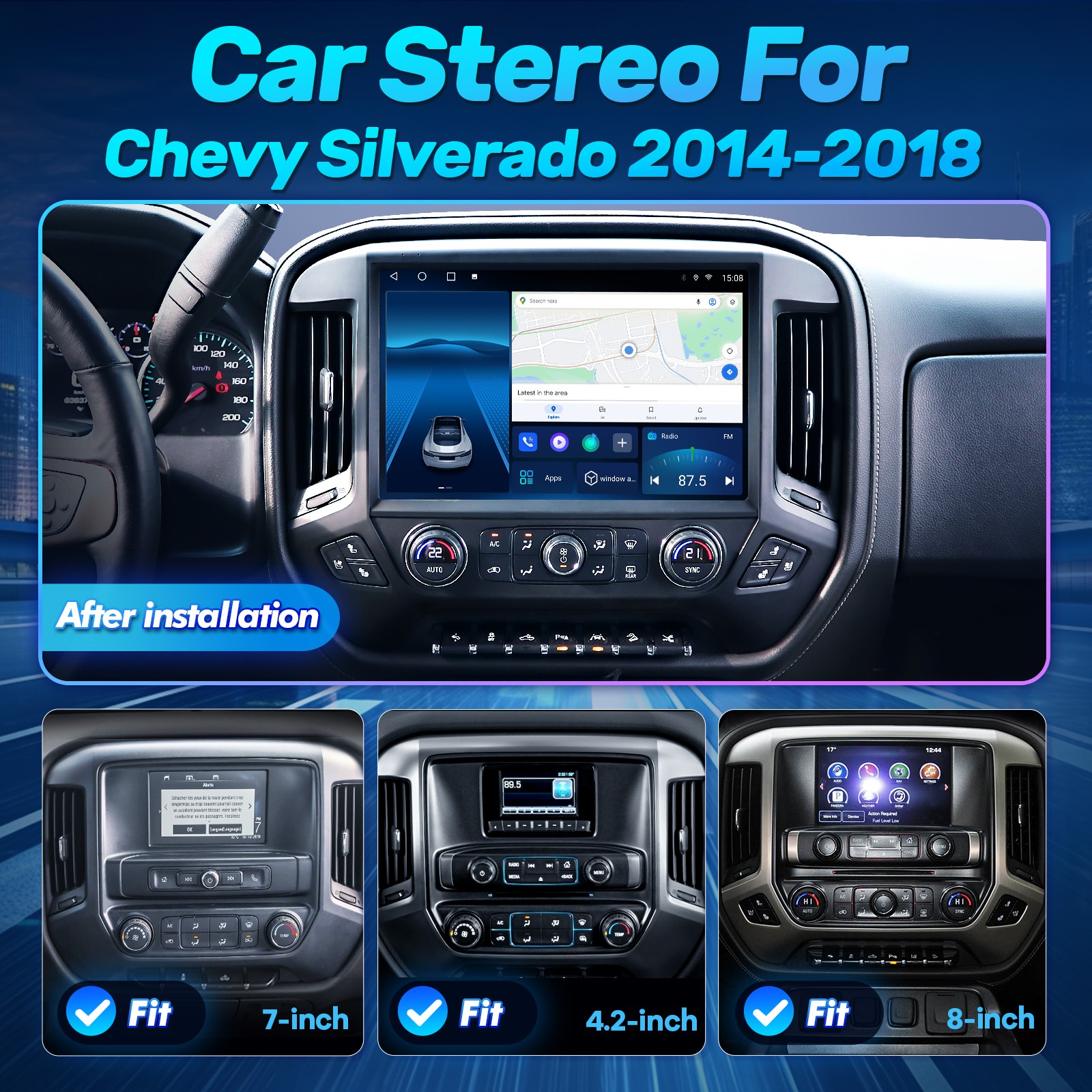 13.1” Radio Carplay Android 13 For Chevy Silverado GMC Sierra 2014-2018+Camera