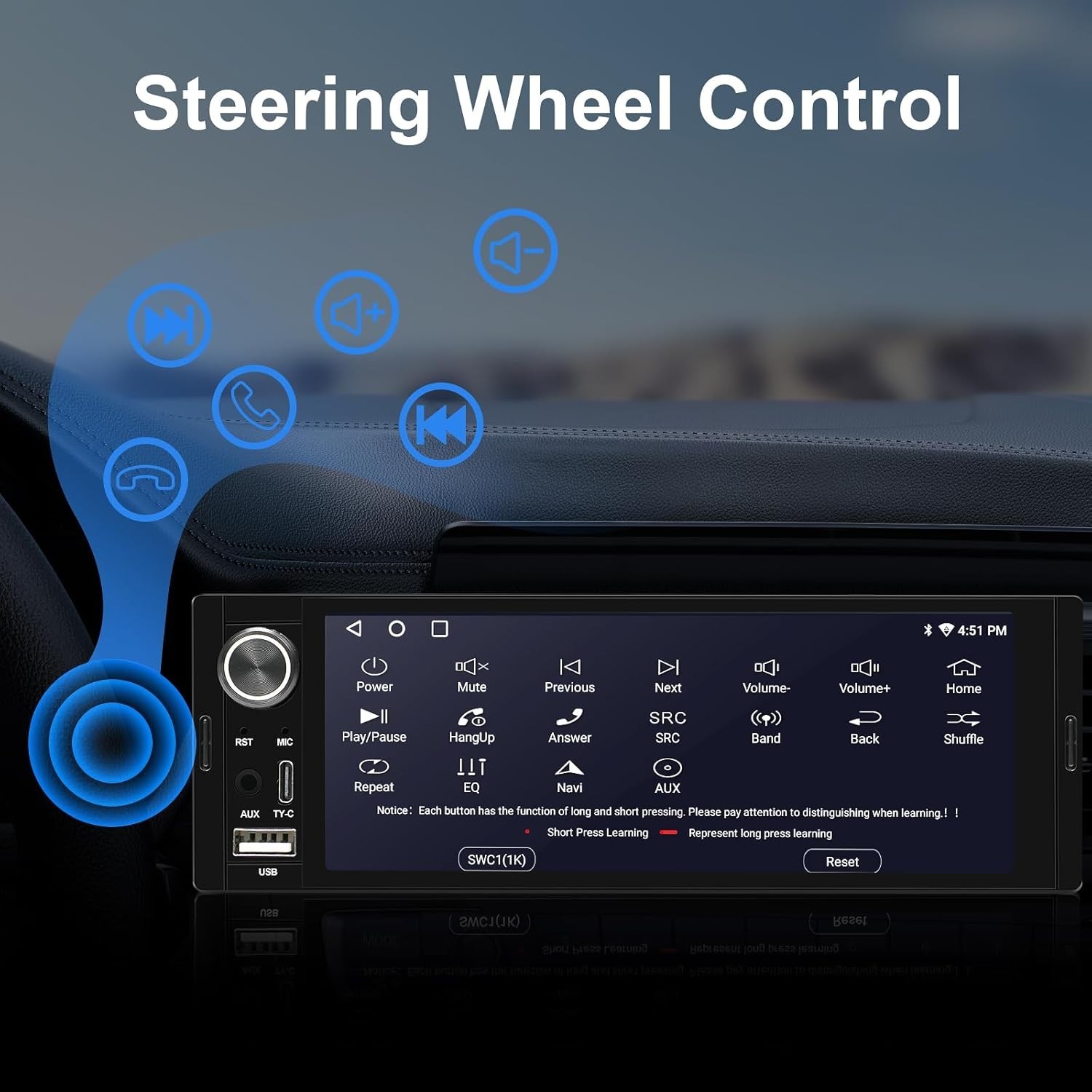 6.36-Inch Single Din Touchscreen Car Stereo – Linux System Single Din Wired/W…