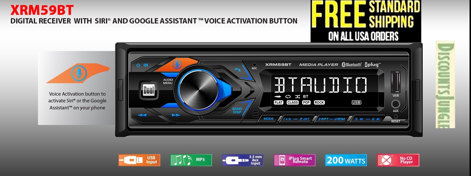 Dual XRM59BT Single DIN Car Stereo Receiver bluetooth voice activation Siri USB