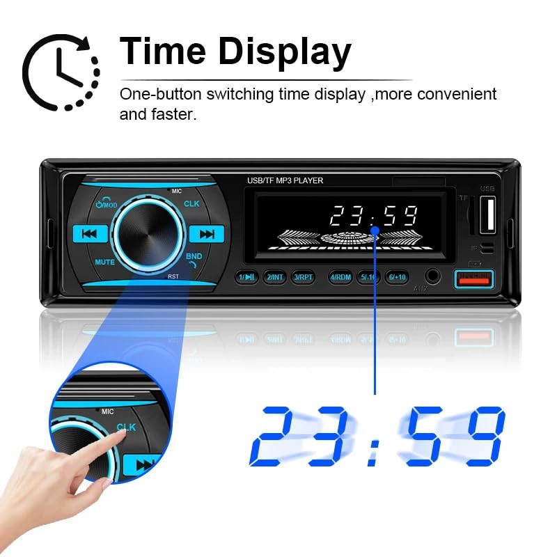 1 DIN Car Stereo Bluetooth Audio Receiver – FM Radio MP3 Player with Hands