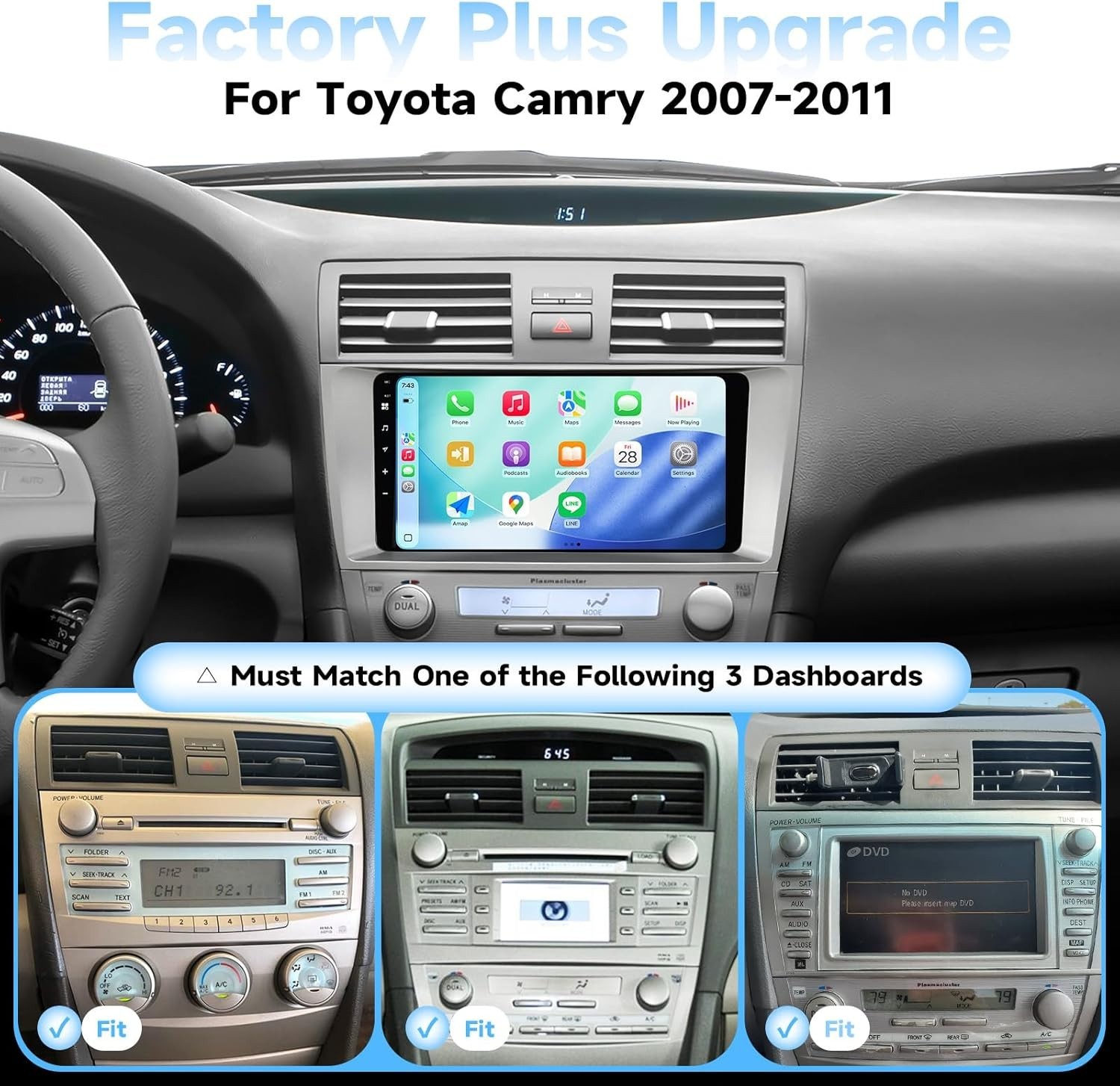 Dasaita Android 13 Car Stereo for Toyota Camry 2007-2011 DTS Support OEM Camera