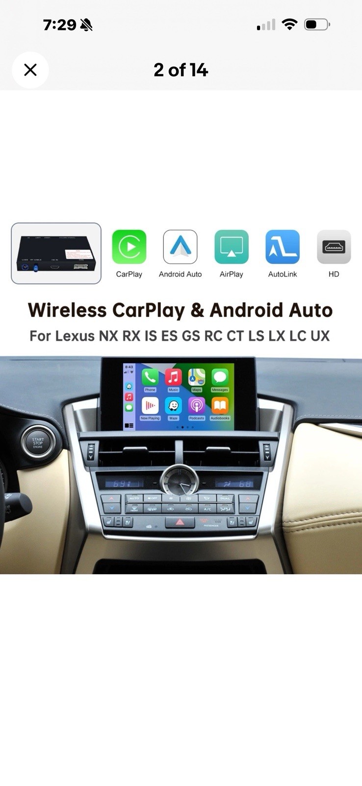 For Lexus IS NX ES RX GS UX CT LX LC RC 2014-2020 Wireless Carplay Andriod Auto