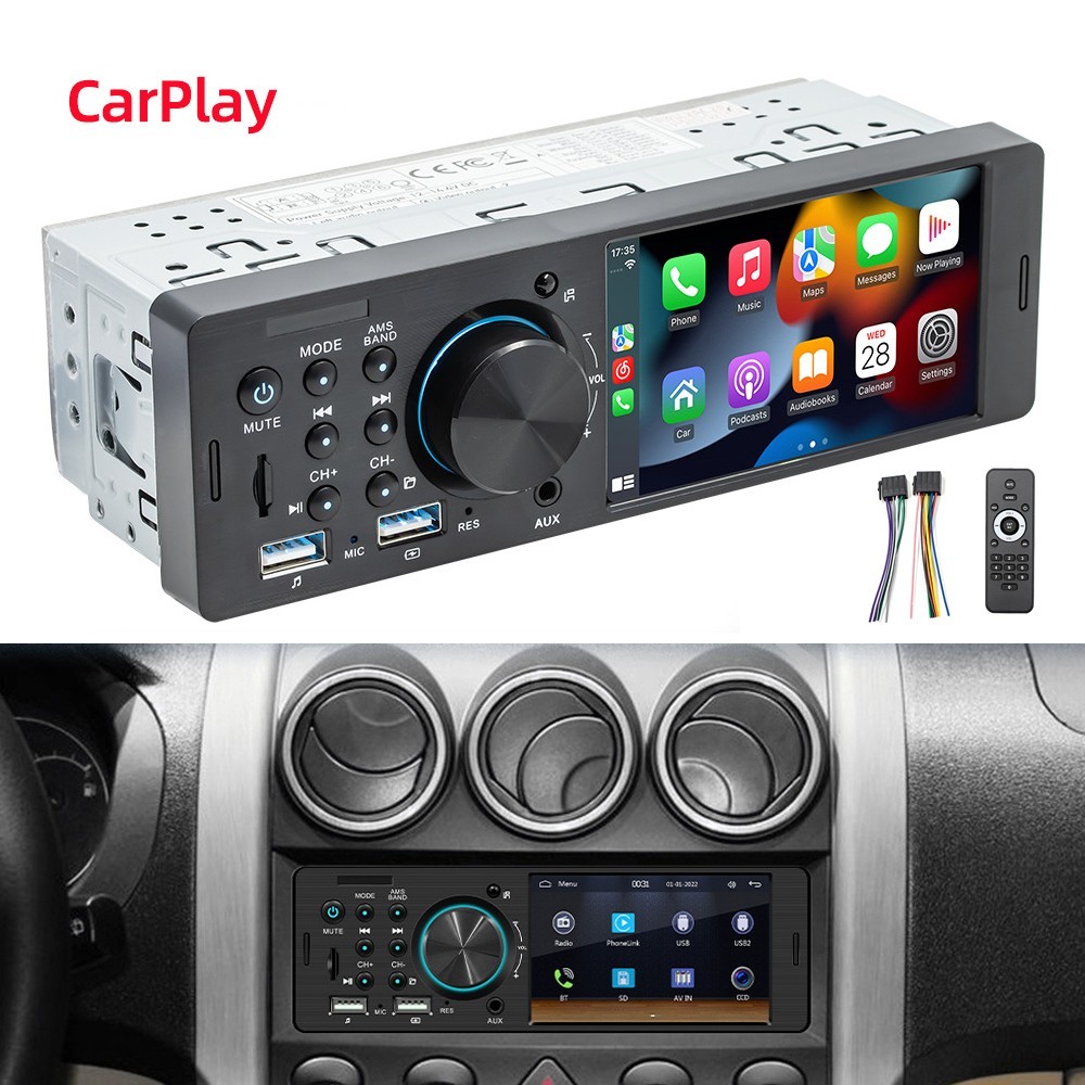 1DIN 4″ Car MP5 Player Wireless CarPlay Android Auto Steering Wheel Control AUX