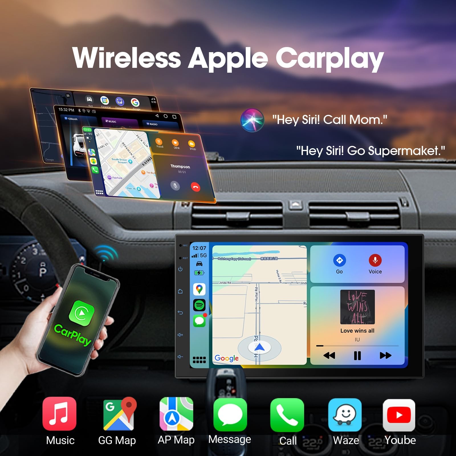 Haudio 7 “ Double Din Car Stereo, Touch Radio with Wireless 2+32GB, Black