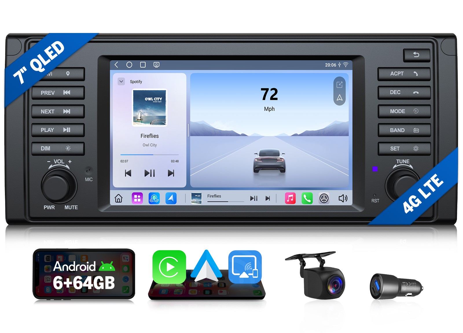 For BMW E39 530i 540i Car Stereo 7″ QLED Apple CarPlay Android Auto Touch Screen