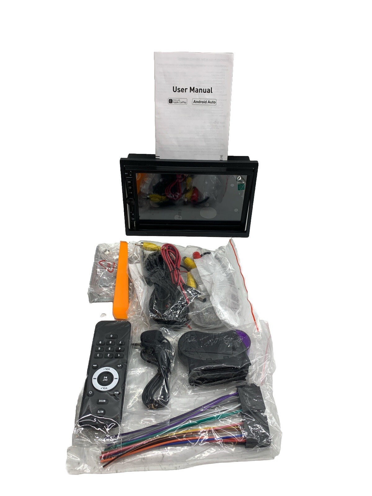 Wireless Double Din Car Stereo Works with Apple Carplay,7 Inch HD 1024×600 Black