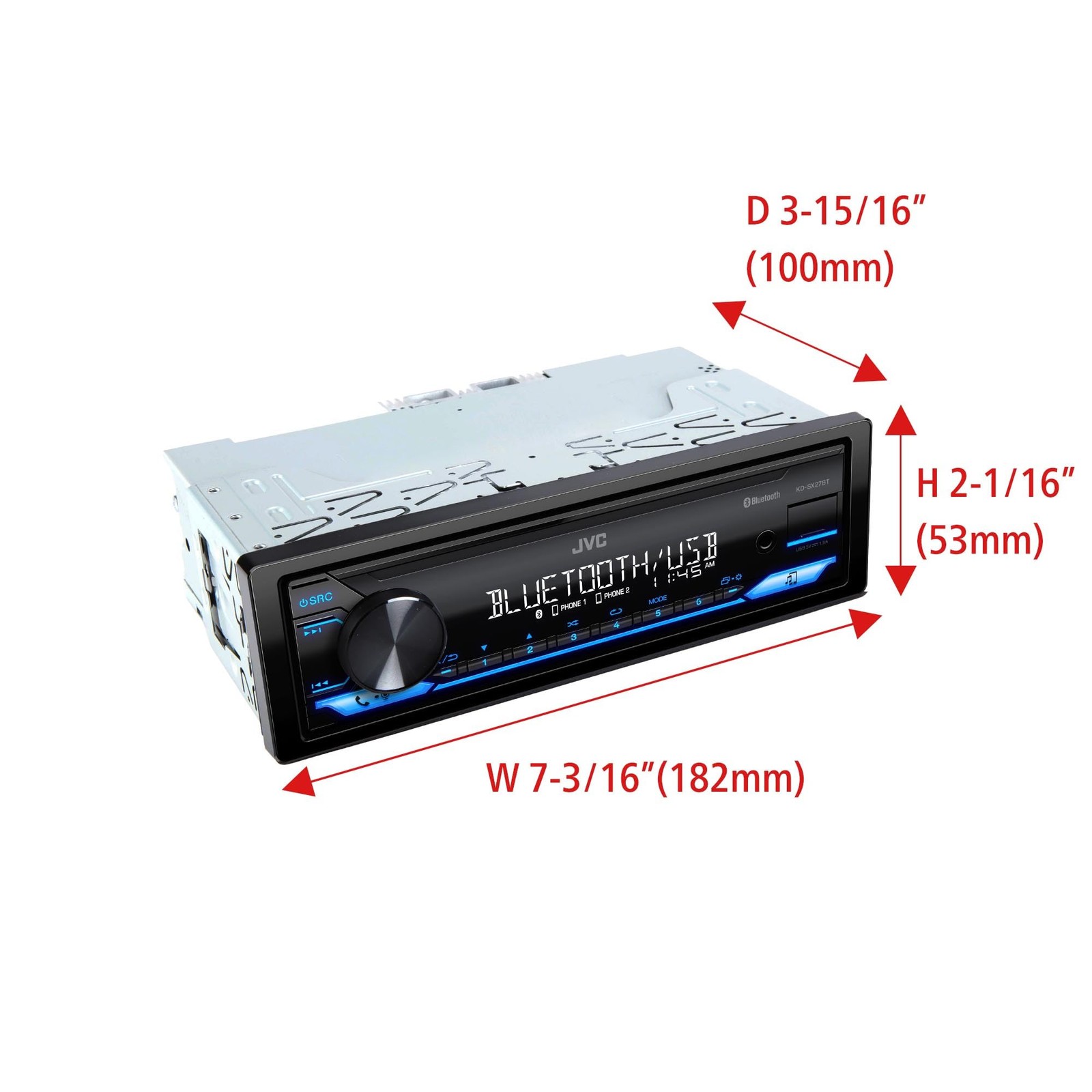 JVC KD-SX27BT Car Stereo with Bluetooth, 100W Digital Media Receiver, 1.5A…