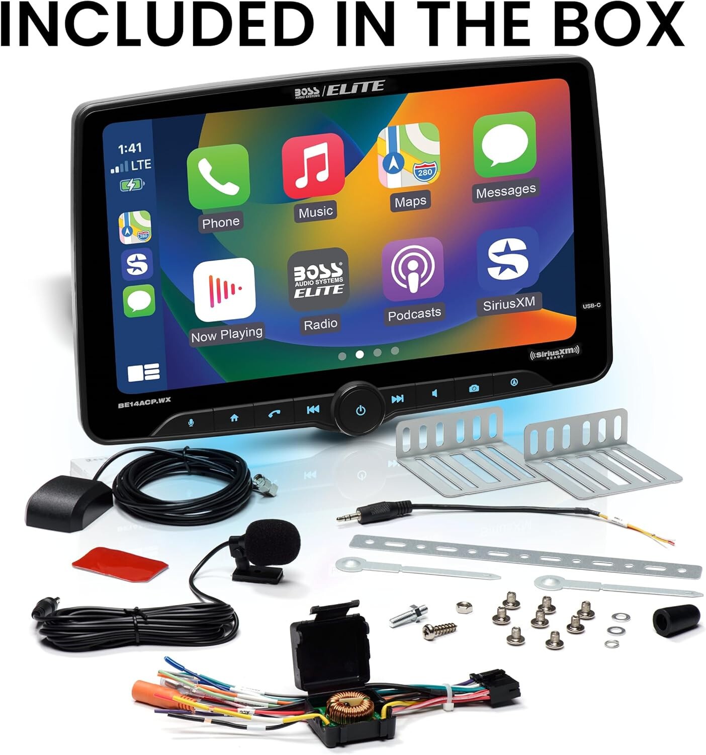 BOSS BE14ACP.WX 1-DIN 14″ Receiver Wireless Apple Carplay/Android Auto SiriusXM