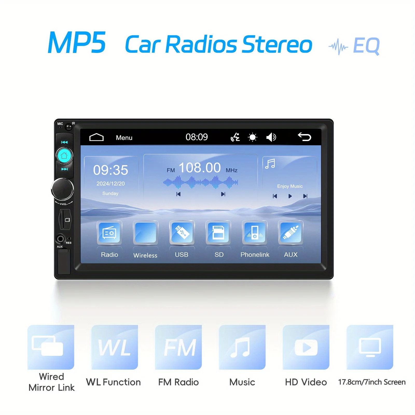 Double Din Apple Carplay Android Auto Car Stereo Radio Bluetooth 7″ Touch Screen