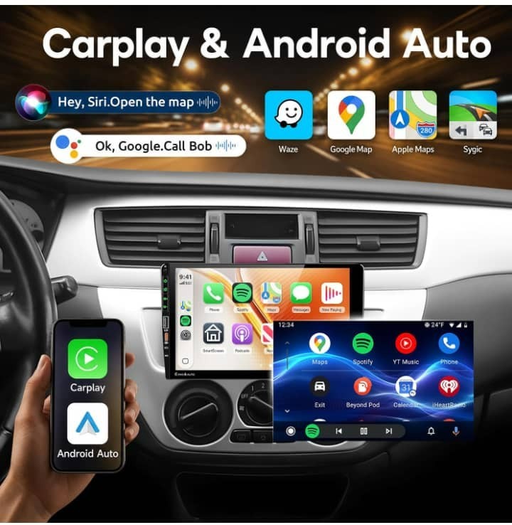 9 Inch Single Din Car Stereo with Wireless Carplay Android Auto，1 DIN Touchscree
