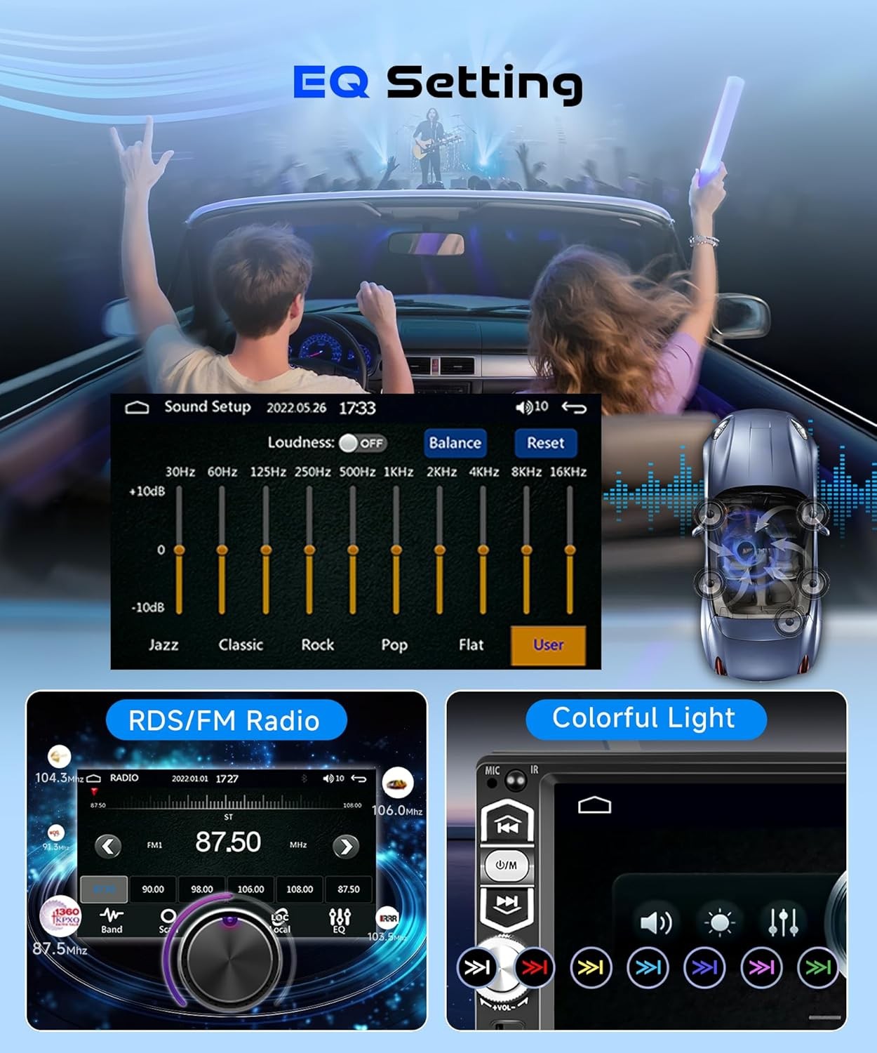 1 Din Radio Estereo De Pantalla Para Coche Carro Tactil Carplay Android IOS +Cam