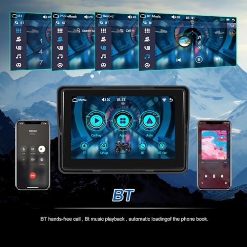 Motorcycle CarPlay Screen, 5″ Waterproof Portable Wireless CarPlay Android