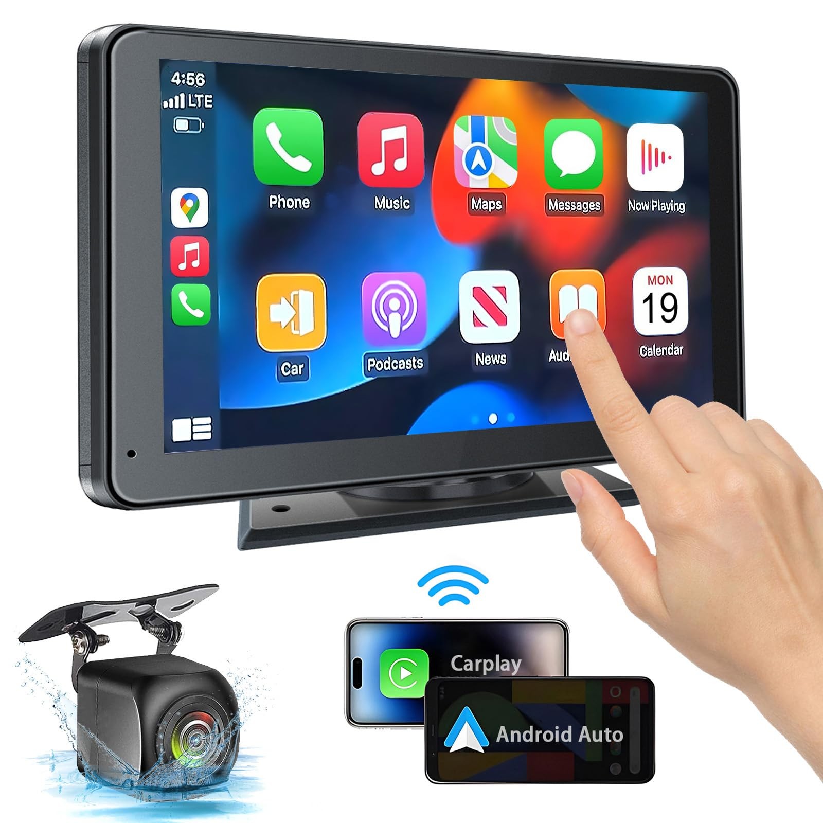 Portable Wireless Car Stereo Apple CarPlay Android Auto 7″ Screen Camera AUX