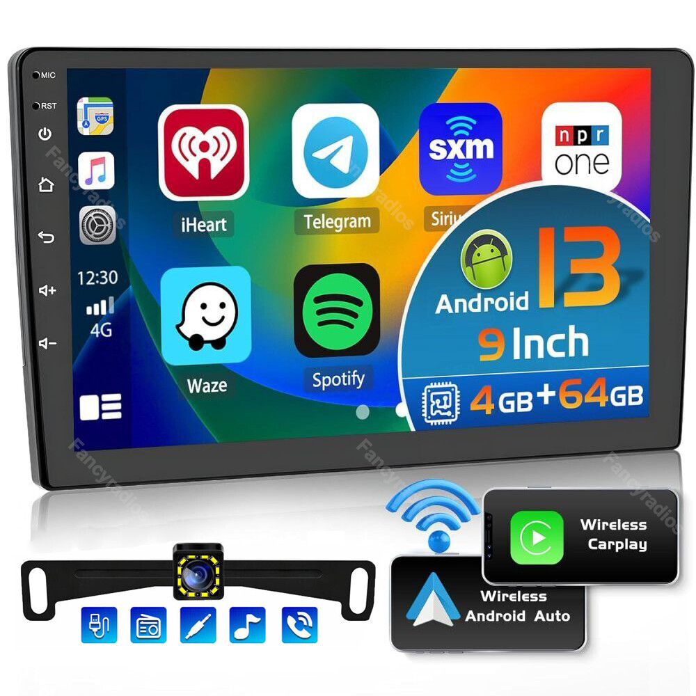 4+64GB Double 2Din 9″ Android 13 Carplay Car Stereo Radio GPS WIFI + Camera