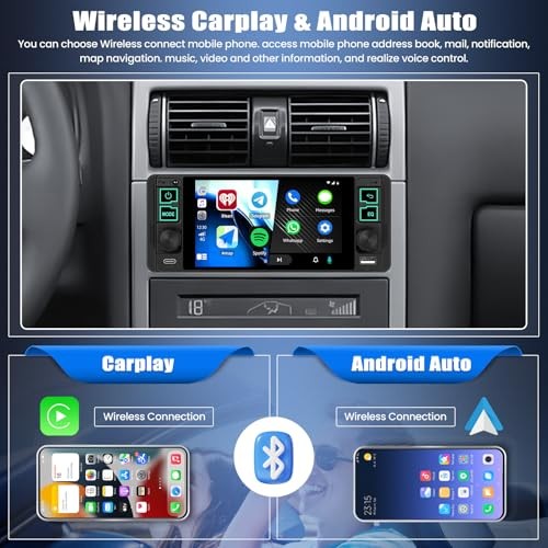 Single Din Car Radio with Wireless CarPlay & Android Auto – 5.1 Inch HD IPS