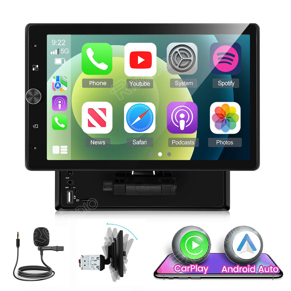 10.4″ Single 1 Din Touch Screen Stereo Bluetooth Radio Car Apple/Android Carplay