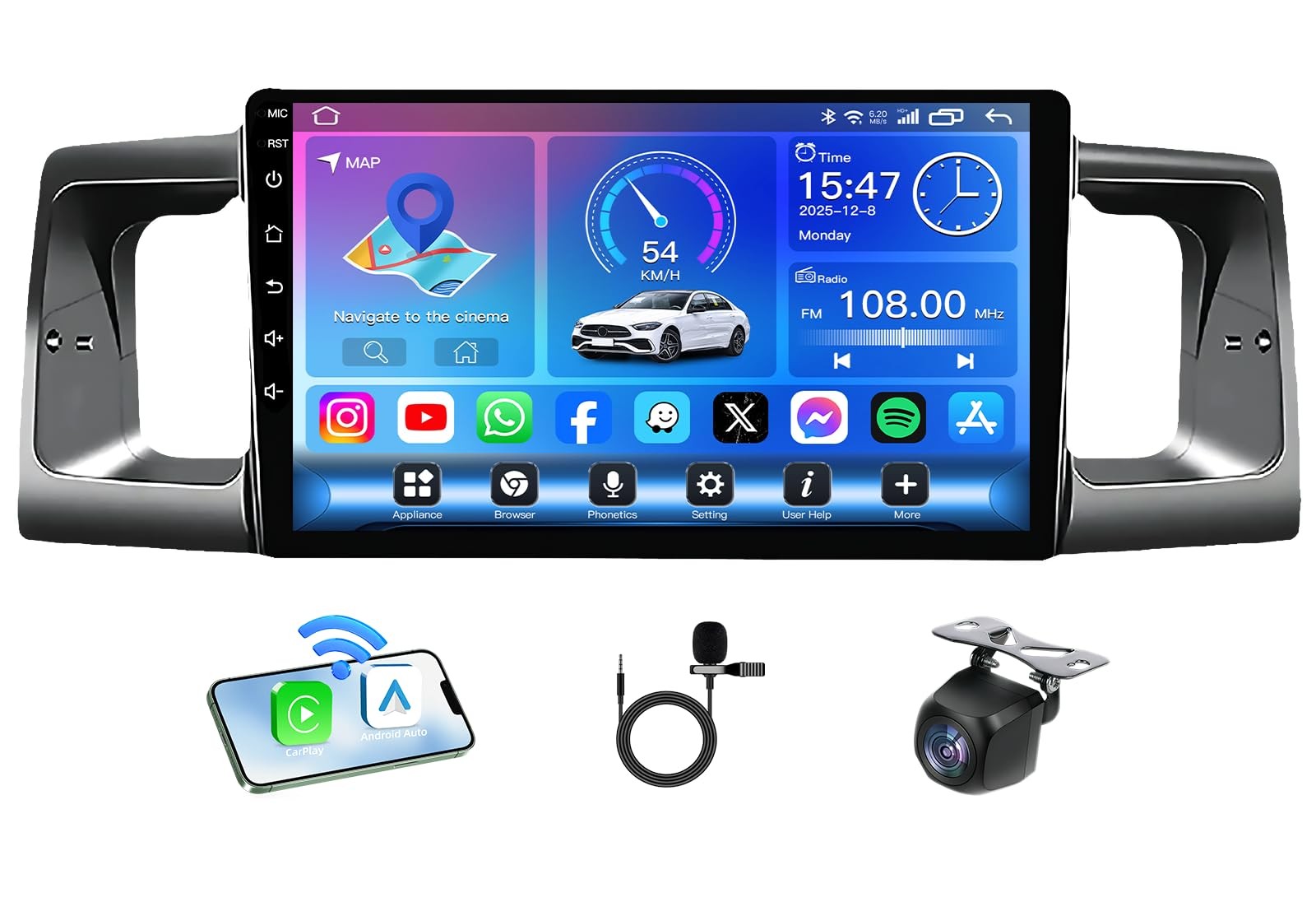 9″ Touchscreen Wireless Carplay Android Auto Stereo for 2003-2008 Toyota Corolla