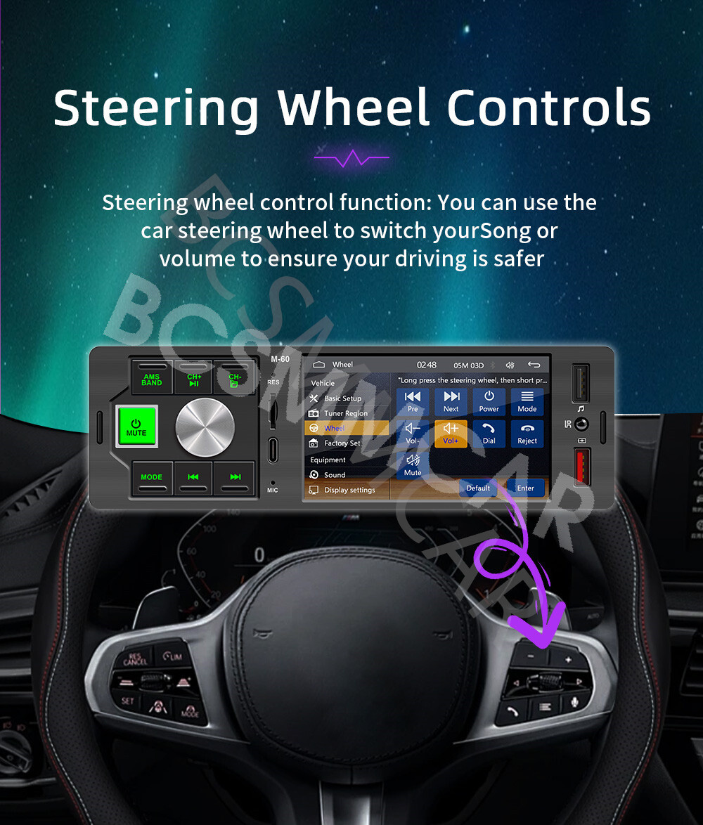 4.1in Single Din Car Media Player Touch Screen Radio Bluetooth Stereo TF AUX USB