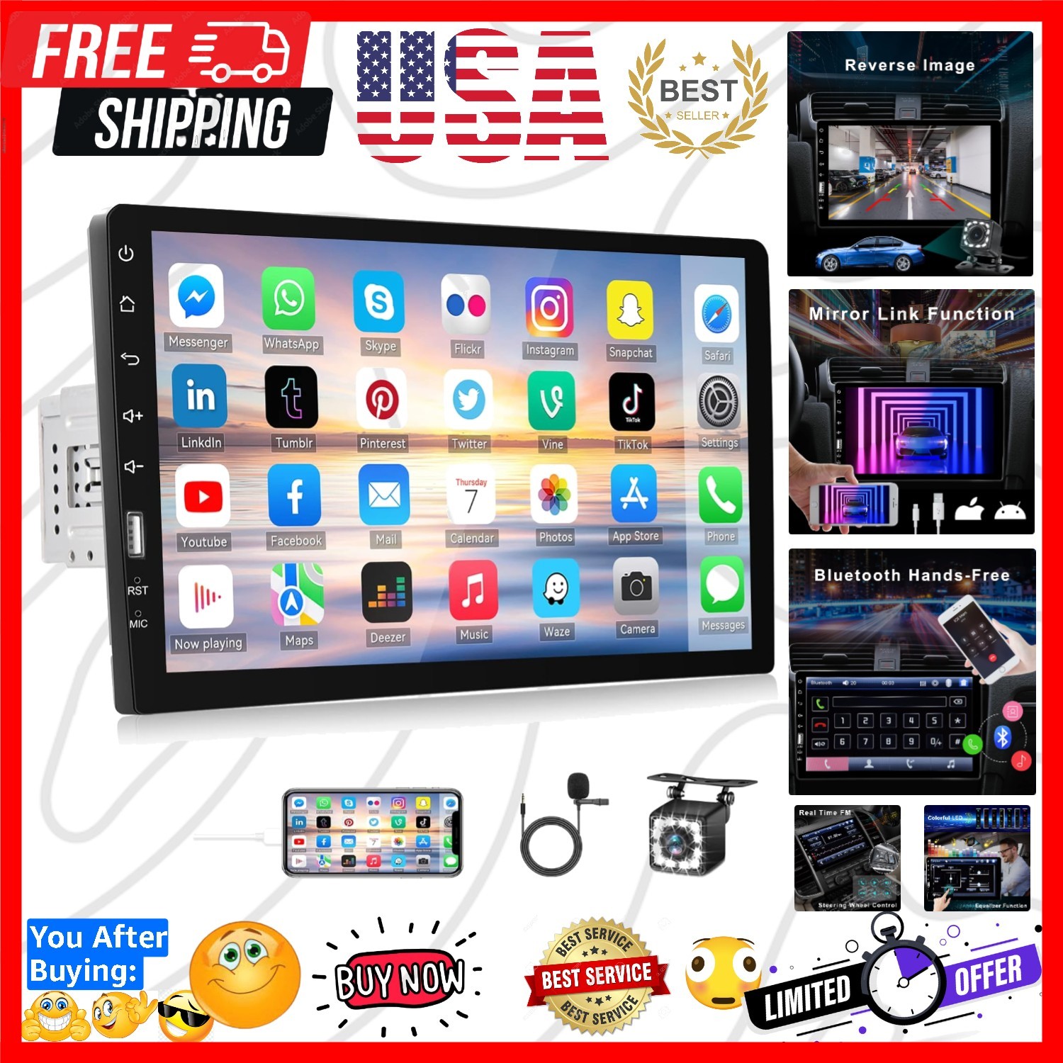 Single Din Car Stereo with Bluetooth 9 Inch HD Touch Screen Car Stereo with B…
