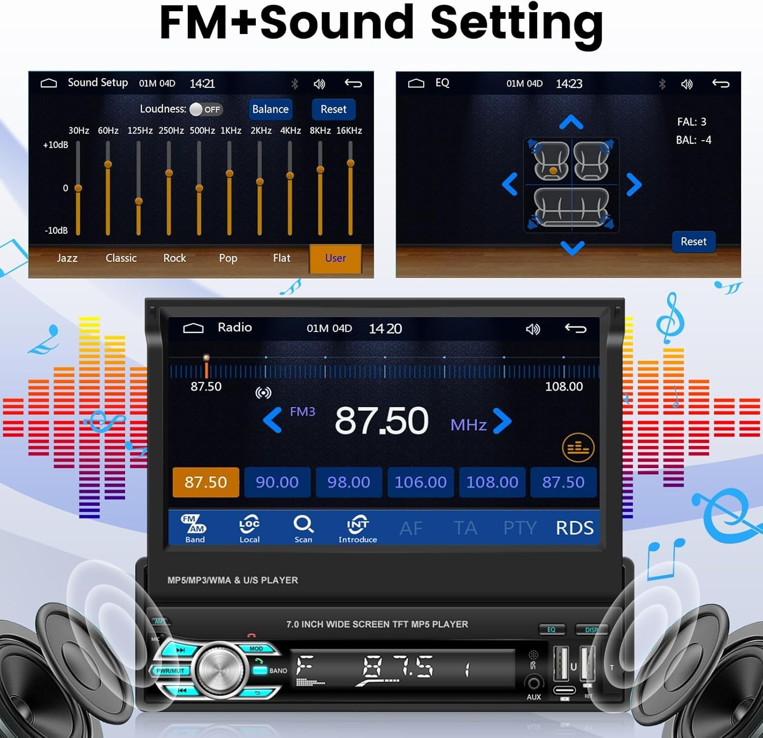 Single 1DIN Car Radio Stereo Touch Screen BT Flip out MP5 Player Carplay +Camera