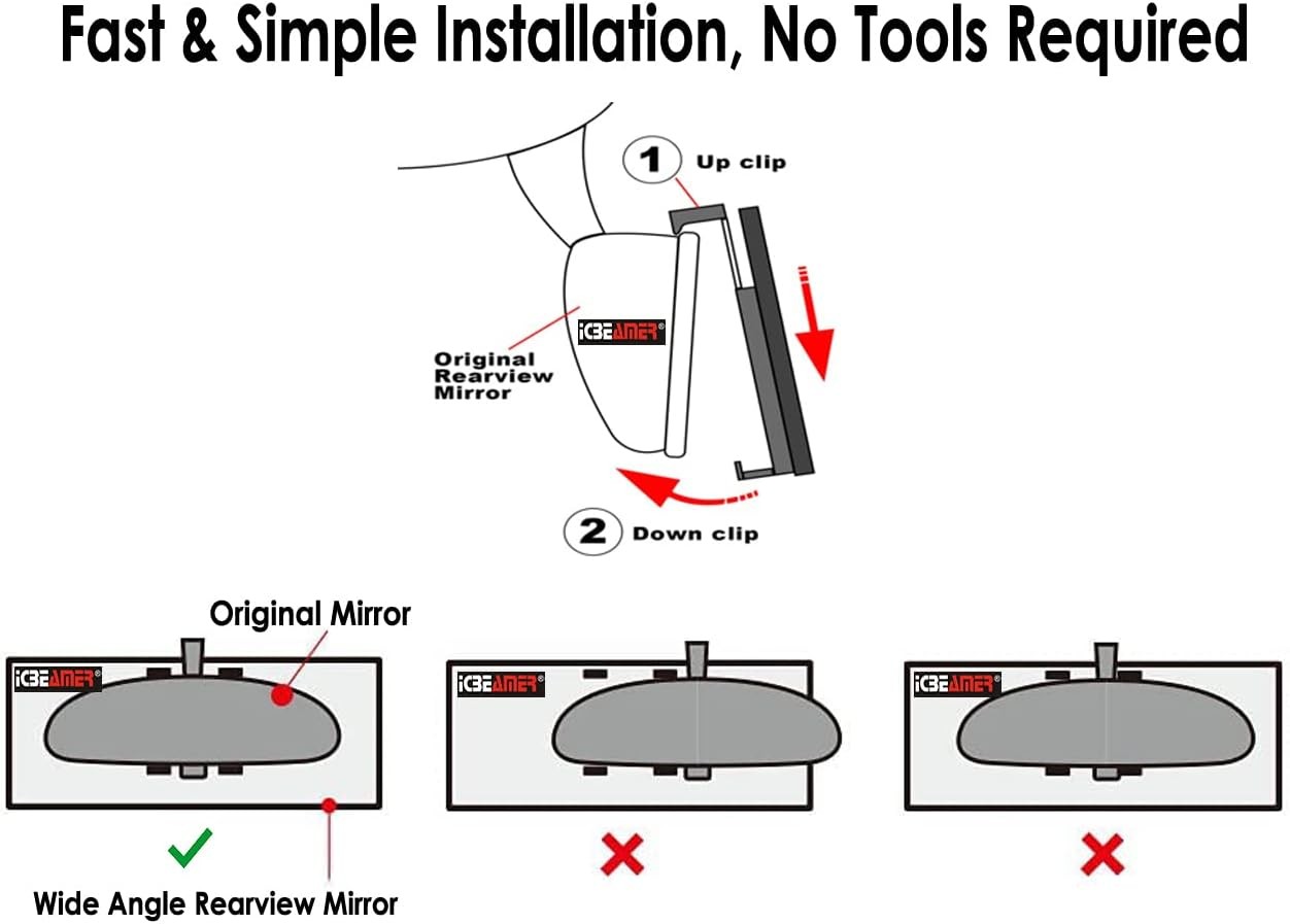 Universal 14.2″ Clip On Rear View Mirror, Flat Blue Tint Panoramic Wide Angle HD