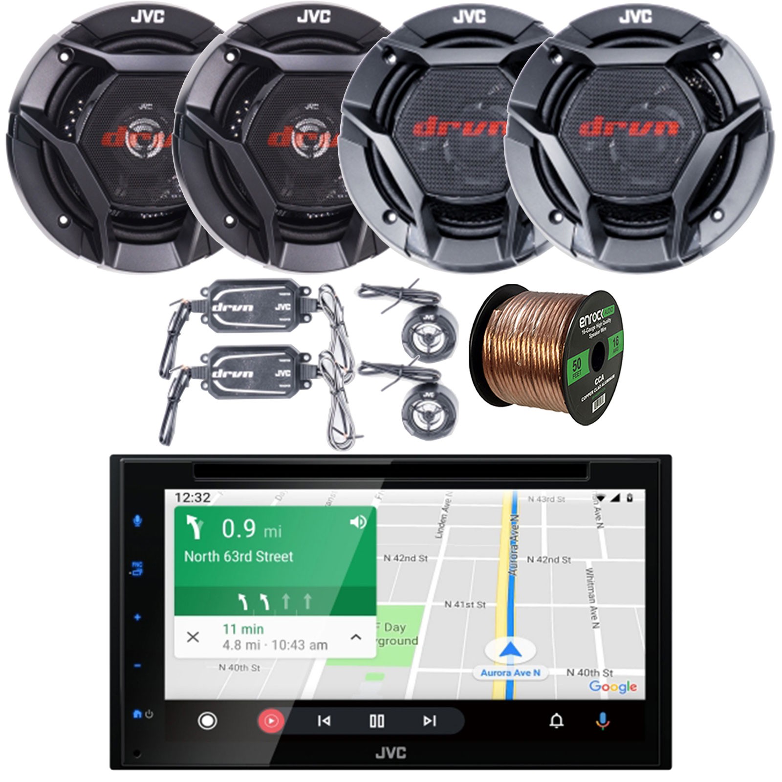 JVC KW-V660BT Bluetooth Radio, 2x 6.5″ Speaker, 2x 6.5″ Component Speaker, Wire