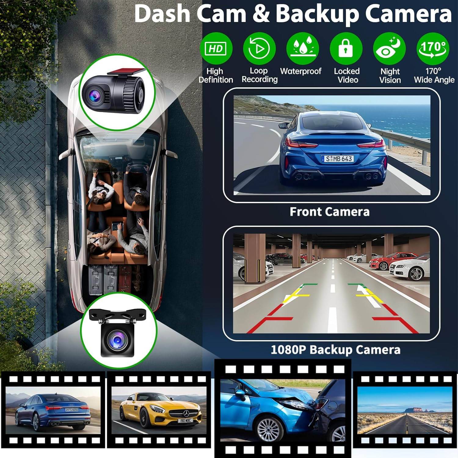 Sjoybring [QLED Screen Upgrade] 7″ Double Din Car Stereo with Dash Cam, Wireless
