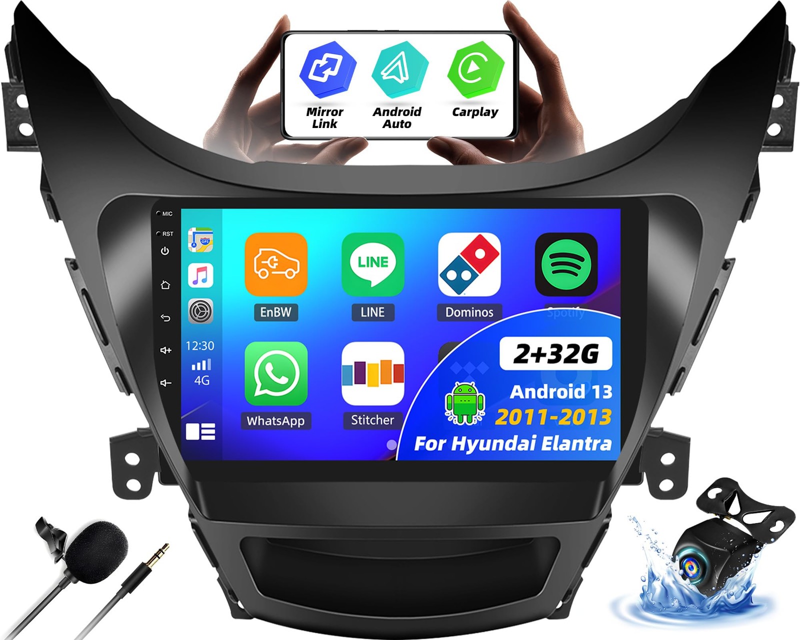 9″ Android Carplay Stereo for Hyundai Elantra 2011 2012 2013 GPS Navi Radio GPS