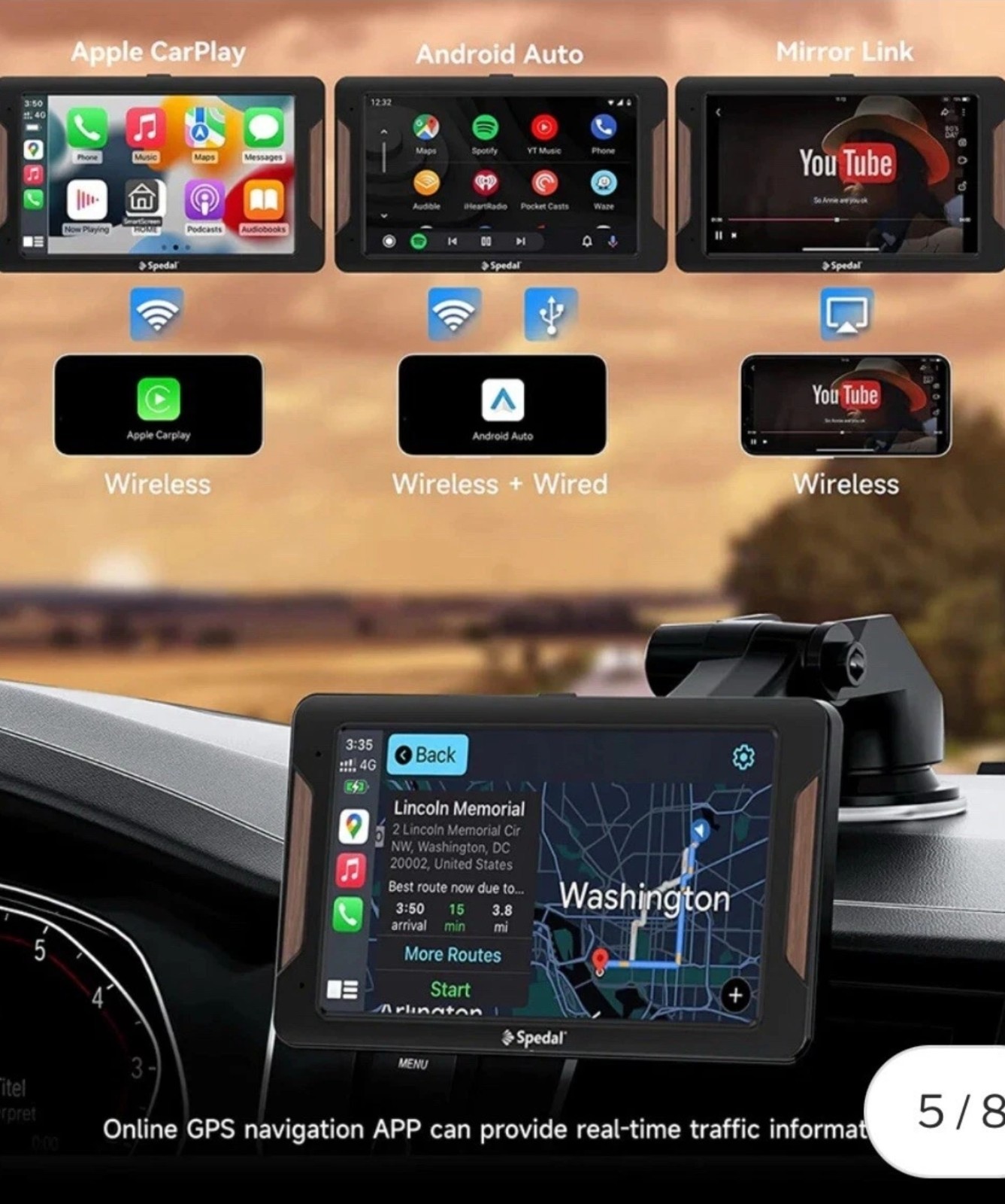 Spedal Navicam CL787 -7 Inch Wireless Apple Carplay Smart Car Stereo Windshield