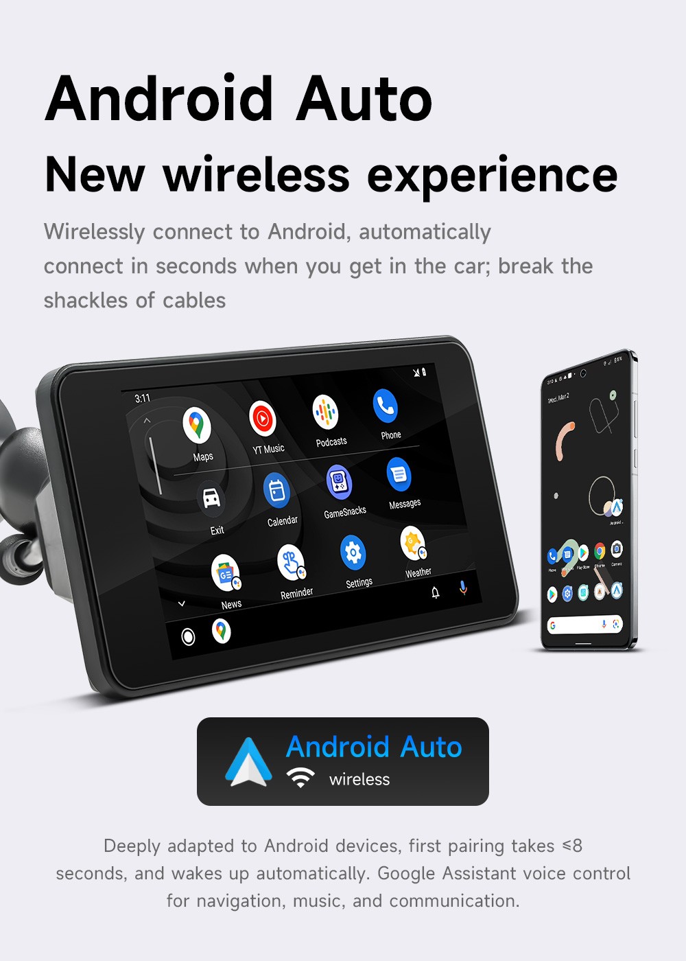 5″ Waterproof Motorcycle Navigator Portable Wireless CarPlay Android Auto Screen