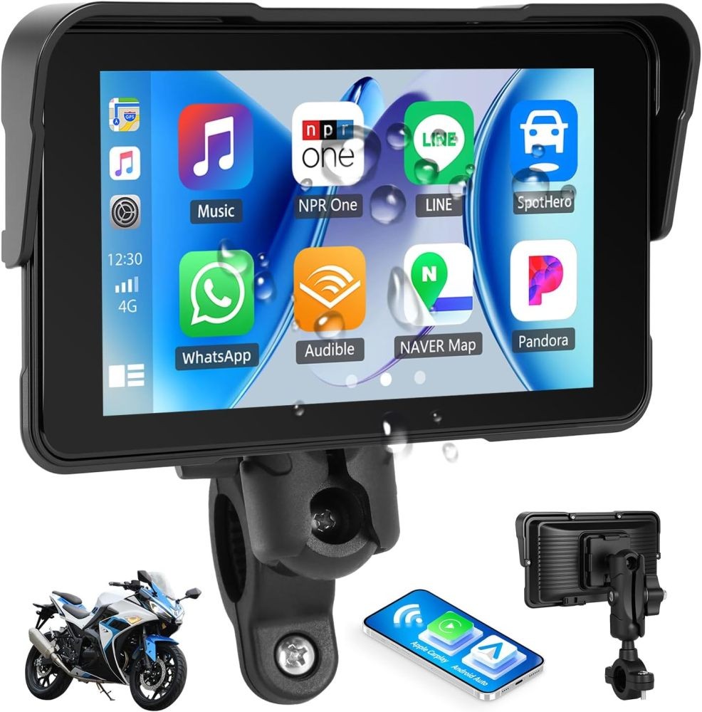 5″ Motorcycle Portable Wireless Apple Carplay Android Auto Waterproof Car Stereo